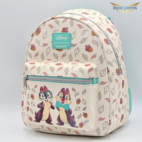 Loungefly Disney Chip 'N' Dale Acorn Dapper Leaves White Mini Backpack Bag New - Picture 3 of 5